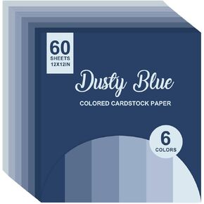 60 Sheets 12 x 12 Inch Dusty Blue Colored Card Stock Thick Paper Cards Gradient Scrapbook Paper for Prints DIY Arts Crafts School Office Home Supplies, 65LB