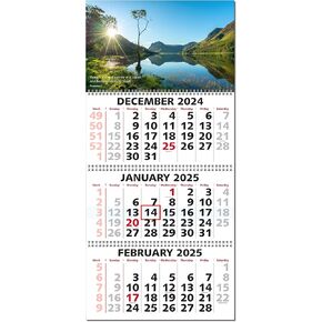 Calendar Company 2025 3 Month At a Glance Wall Calendar with Scenic Sunrise & Inspirational Quote (FREE RED DATE SLIDE!) Made in the USA! (13_Sunrise)