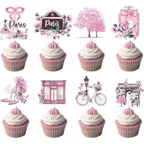 Paris Birthday Party Decorations -40PCS Paris Themed Cupcake Toppers Decoration French Eiffel Tower Cupcake Picks Decor Supplies for Baby Shower