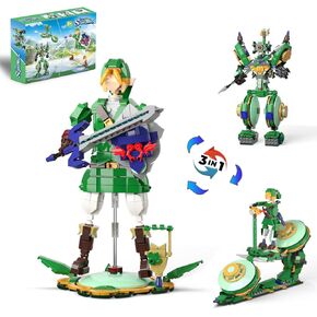 3 في 1 مجموعة بناء BOTW ، تتحول إلى 3 شخصيات مختلفة من Zelda- من Link Holding Sword ، إلى Battle Robot ، إلى Plike Pike ، متوافق مع Lego Zelda (850pcs)