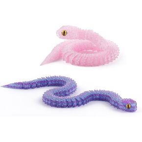 3D Printed Snake Toys - 2Pcs 12'' Crystal-Like Articulated Snake, 3D Printed Simulate Animal Flexible Snake Funny Fidget Toys Home Class Prize Christmas Party Favors（Purple Gradient+Pink）