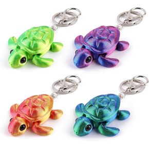 ​​3D Printed Animals-4 Pcs ​​3D Printed Turtle Keychian Simulated Animal for Stress Relief, Funny Fidget Toys for Christmas Party Favors Desk Decor (Purple, Dark Green, Light Green, Orange)