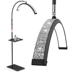 Lash Light, 23 Inch Bling Diamond Half Moon Light for Eyelash Extensions, Nail Art, Tattoo Art and Skincare, Adjustable Color Modes and Flexible Gooseneck, with Tool Tray (Black)