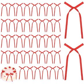 40 Pcs Red Bows for Cake Bow Cupcake Toppers Red Bowknot Cupcake Picks Birthday Bowknot Ribbons Birthday Cake Decorations for Wedding Bridal Anniversary Baby Shower Party Supplies