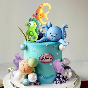 JeVenis Under the Sea Cake Toppers Ocean Animal Cupcake Toppers Under the Sea Party Decorations Ocean Theme Baby Shower Birthday Party Cake Decorations