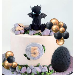 Black Dragon Cake Topper Dragon Eggs Cake Decor Gold Black Balls Cake Decor for Fantasy Baby Shower Birthday Wedding Party Supplies