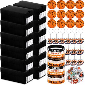 12 Sets Mini Sneaker Boxes for Party Favors Small Gift Case Mini Shoe Gifts Boxes with Editable Label Keychains Small Ball Bracelets Stickers for Sport Basketball Party Supplies (Orange)