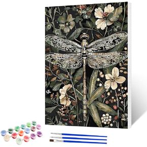 NAIMOER Dragonfly Paint by Numbers Kits for Adults Beginner with Wooden Framed, Color by Numbers on Canvas Painting Kits for Adults, Easy Paint DIY Acrylic for Home Wall Decor 12X16 Inch