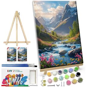 ATDMS Paint by Numbers Kits for Adult with Frame DIY Mountain Paint by Number with Easel Acrylic Landscape Oil Painting by Number for Wall Hanging Home Room Decor 7.87x11.81 Inch