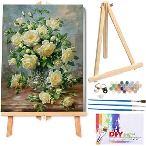 Hudestail Paint by Number for Adults DIY Painting Kit with Easel for Beginner 12X16 inch Framed Oil Drawing Kit Pigment Paintwork Kit Brushes Personalized Gift Home Wall Decoration (GreenFlower)