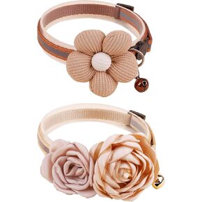 2 Pack Cat Collar Pink Floral with Bell and Removable Flower Bowtie Breakaway Adjustable Cat Collar for Girl Kitten Puppy Small Cats Dogs Daily Decoration (XQ92-3)