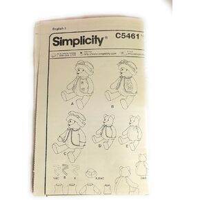 Simplicity Sewing Pattern C 5461 - Rare Bear Bears with Accessories