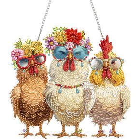 Eiflow DIY Hanging Diamond Art Painting Chicken Lady, Acrylic Diamonds Painting Pendant Board Kit, 5D Double Sided Gem Art Ornament Kit for Adults