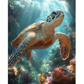MBYAUYN Diamond Art Kits for Adults, 5D Animal Diamond Painting, DIY Sea Turtles Full Drill Gem Art Kits and Crafts for Adult, Beginners As Wall Decor and Gift 12x16inch