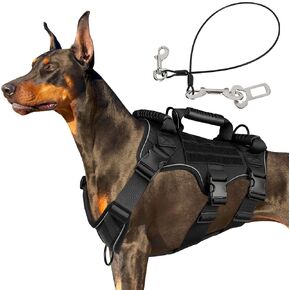 No Pull Dog Harness for Large Dogs-Medium Dogs, Adjustable Reflective Oxford Material Vest, with Heavy Duty Dog Leash, Chew-Resistant Steel Cable, Safety Lock and Easy Control Handle. (Dual Color, L)