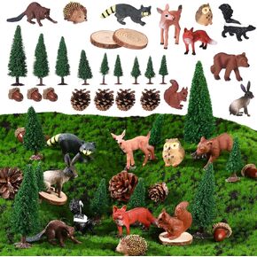 Sratte 26 Pcs Forest Animals Figures Playset,10 Animals Figures 9 Model Trees 3 Acorn 4 Pinecone Animal Figurines Diorama Supplies for Cake Toppers Gift Birthday Party Decor