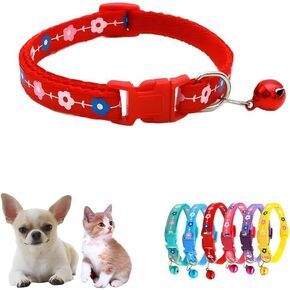 Kitten Collar with Bell,Flower Cat Collar Girl Cute Fancy Puppy Collar with Bells for XXS XS Tiny Little Kitten Pet Female Dogs,Neck 7-12 Inch (Flower Red, Neck7-12)