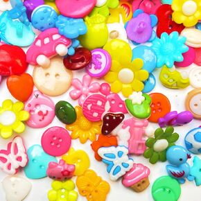 Random 50g (About 100pcs) Small Plastic Buttons Assorted Sizes for Crafts Sewing DIY Manual Button Painting DIY Handmade Ornament Buttons (Mixed Color)