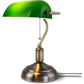 Green Glass Bankers Lamp, Glass Shade, Desk Lamp, Classic Retro Chrome Finish E26 Base Bulb Included, Vintage Desk Lamp Traditional Library Lamp for Office, Study Room