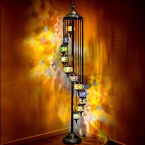 Hortsun Turkish Lamp Moroccan Floor Lamp Handmade Globe Living Floor Lighting Bohemia Standing Lighting for Decorative Home Designs(Floor,5 Globes Style)