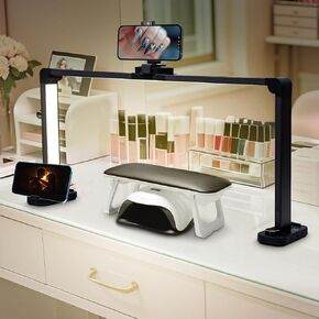 CGBE Foldable Nail Desk Lamp: 33.5" Nail Light for Desk with Phone Holder - 456 LED 3 Light Colors &10 Brightness Levels Nail Tech Lamp for Manicure/Lash Extension/Tattoo/Beauty (White)