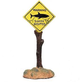 Shark Warning Sign Aquarium Decor – Realistic Resin Caution Ornament with Weighted Base for Fish Tank & Ocean Theme Tanks
