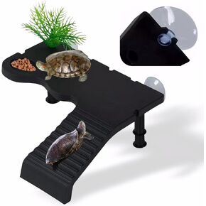 Turtle Basking Platform with Feeding Area – Reinforced Basking Platform for Aquatic Turtles with 2 Strong Suction Cups and Dual Support Base, Suitable for Small and Medium-Sized Turtles in Saudi Arabia