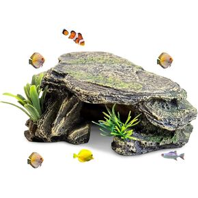 PINVNBY Small Fish Tank Decorations (Size: 5.5 x 2.9 x 2.9 inches), Resin Rock Aquarium Decorations Fish Cave or Reptile Hide to Rest Play Breed, Suitable for Small Betta Humid Gecko Tortoise
