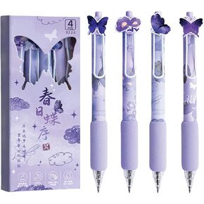4 Pcs Gel Pens Purple Butterfly Pens Cute Retractable Pens 0.5mm Black Ink Writing Pen for Women Girls Men Boy Pen Office School Supplies (Purple Butterfly)