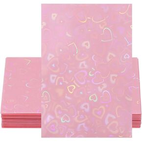 ONLYKXY 50pcs Light Pink Soft Clear Plastic Glitter Small Bag Storage Pouch Laser Sleeve Cover Pocket Holder Holographic Photo Protector Top Loader for Collectible Coin Jewelry Sport Trading Card