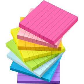 Lined Sticky Notes - 4x6 Sticky Notes with Lines Self-Stick Note Pads Post for Home Office Notebook, 8 Pads, 45 Sheets/Pad
