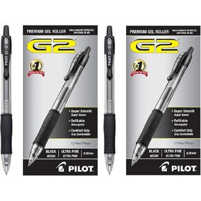Pilot G2 Premium Refillable & Retractable Rolling Ball Gel Pens, Ultra Fine Point .38 mm, Black Ink, 24-Count (31277)