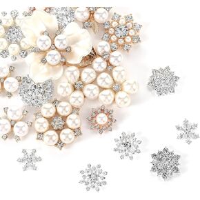 20Pcs Charms for Flowers Bouquet Flat Pearls for Crafts, Rhinestone Charms for Clothes Pearl Brooch Charm for Jewelry Making Embellishments for DIY Bags Hair Shoes Decor