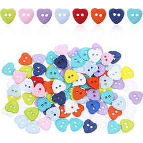 100 Pcs Heart Resin Buttons, Cute Heart Shaped Resin Buttons 12.5 mm Colorful Button for Crafts Decorative Embroidered Clothing Button Handmade Sewing for DIY Crafts Knitting Painting Decoration