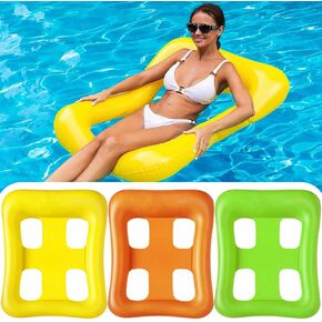 3 Pack Inflatable Pool Float Lounge Chair - Foldable Floating Raft for Adults, Pool Lounger for Swimming Pool, Lake, Beach Party Fun
