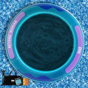 BEYOND MARINA Inflatable Water Hammock Floating Air Dock Sun Chill Float with Mesh Heavy Duty Round Ring Raft for River Pool Lake Ocean Portable Island Platform Pad 8'*6'*6"