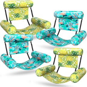 4 Packs Pool Float Chairs for Adults Heavy Duty Pool Floats Inflatable Swimming Lounge Chairs Water Loungers for Beach Lake Summer Relaxing Party(Pink Flamingo and Yellow Pineapples)