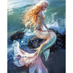 OKSGYTA Colorful Mermaid Paint by Numbers Kit for Beginner Ocean Princess Paint by Numbers Adult Sea and Sunset Gift for Friends and Family Ideal Gift Choice 16x20 Inches (No Frame)
