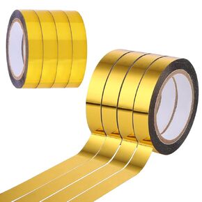 4 Rolls Gold Tape Low Tack Self Adhesive Gold Washi Tape Metallic Shiny Mirror Tapes for Wall Decor TV Frame Gift Wrapping DIY Crafts Decoration Pretty and Reflective Washi Tapes Total 40m