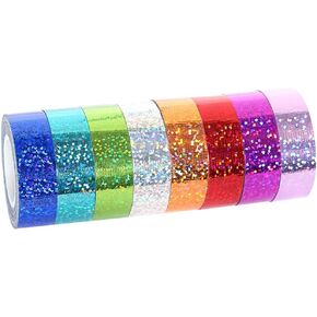 8 Rolls Glitter Prism Tape Adhesive Holographic Tape Sparkle Craft Tape Colorful Scrapbooking Tape Decorative Masking Tape School Planner Tape