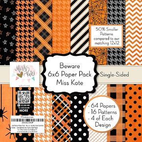 6x6 Pattern Paper Pack - Beware - for Halloween Scrapbook Premium Specialty Paper Single-Sided 6"x6" Collection Includes 64 Sheets - 50% Smaller Patterns - by Miss Kate Cuttables