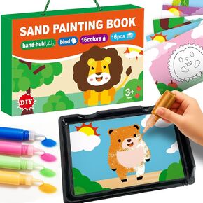 Sand Art Kits for Kids - DIY 16 Animal Sand Painting Cards with 16 Colors Sand - Arts and Crafts for Kids Ages 4-6,6-8,8-12, Great Gifts for Girls & Boys Ages 4, 5, 6, 7, 8, 9, 10