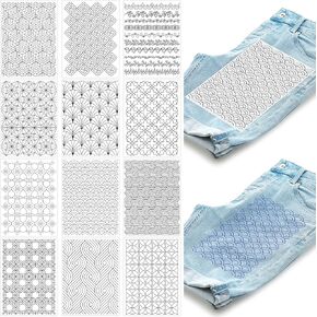 Water Soluble Stabilizer for Embroidery - 12 Sheets Sashiko Stick & Stitch Embroidery Paper Wash Away, Geometric Embroider Patterns for Tshirt Bag Jacket Jean