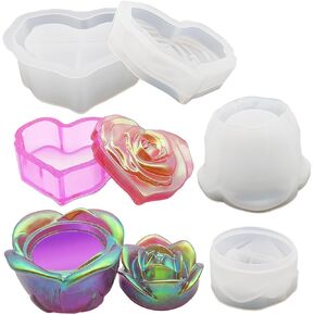2 Pcs Rose Heart Jar Resin Molds with Lid, FineGood Epoxy Resin Molds DIY Storage Box Silicone Molds for Resin Jewelry Candle Holder Candy Container