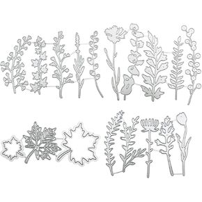 Allazone 18 PCS Metal Cutting Dies Thinlits Die Set Plant Die Set Scrapbooking Cutting Dies for DIY Scrapbooking Album Decorative Christmas Wedding Invitation Paper Dies Card Making