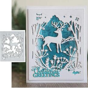 Merry Christmas Frame Metal Die Cuts,Merry Christmas Deer Elk Forest Cutting Dies Cut Stencils DIY Scrapbooking Decorative Embossing Paper Party Wedding Card Making