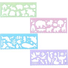 4Pcs Kids Stencils for Drawing, Clear Ruler Animal-Shaped Stencils Drafting Tools Plastic Measuring Templates Rulers for Office School Drawing Supplies