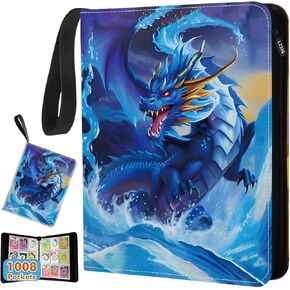 LZSIG Card Binder 9-Pockets, 1008 Cards Holder with 56 Removable Sleeves, 3-Ring Zipper Sports Book Compatible with TCG, MTG and Game Cards, Trading Card Collector Album