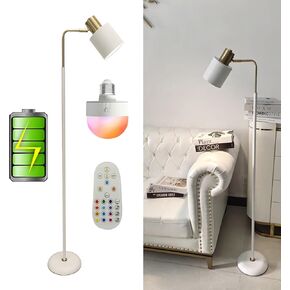 Modern Cordless Reading Floor Lamp Battery Operated with Remote, Black Gold Rechargeable Minimalist Standing Battery Floor Lamp with Metal Shade No Electric Wire for Living Room Bedroom (1 Pack)