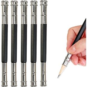 5 Pcs Adjustable Metal Pencil Extender for Artists Pencil Pull Pro Charcoal Holder, Double-ended pen sleeve extender Pencil Lengthener Tool Coupling Device for School Office Sketch Art Writing